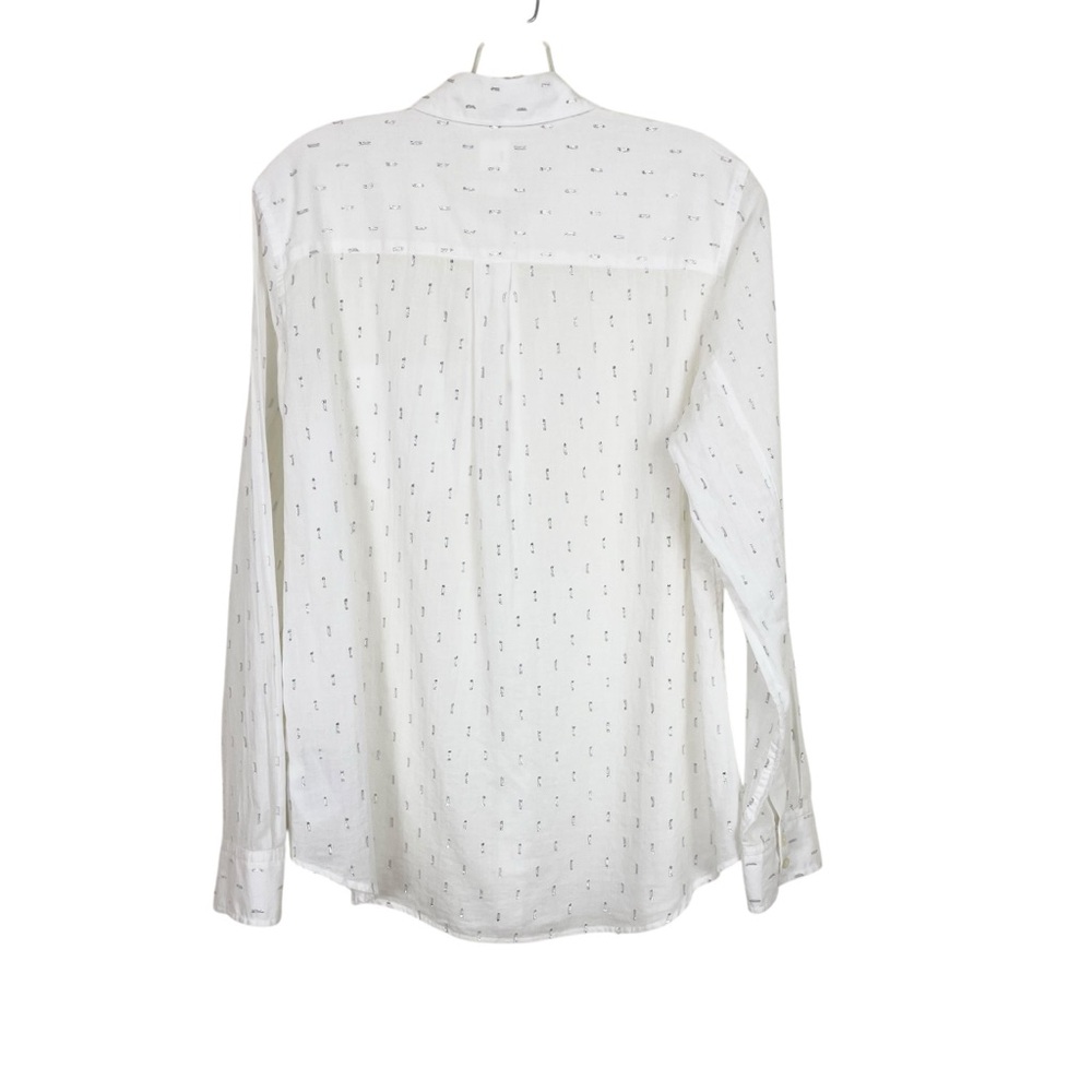 Gap Fitted Boyfriend White Button Down Silver Metallic Clip Dot Shirt Size M - Picture 7 of 14
